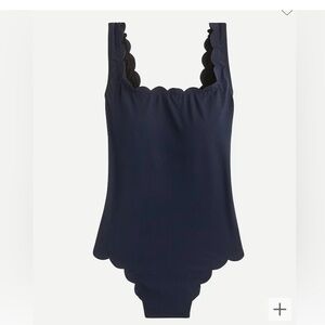 J. Crew Navy Scalloped One-Piece Swimsuit Size 10